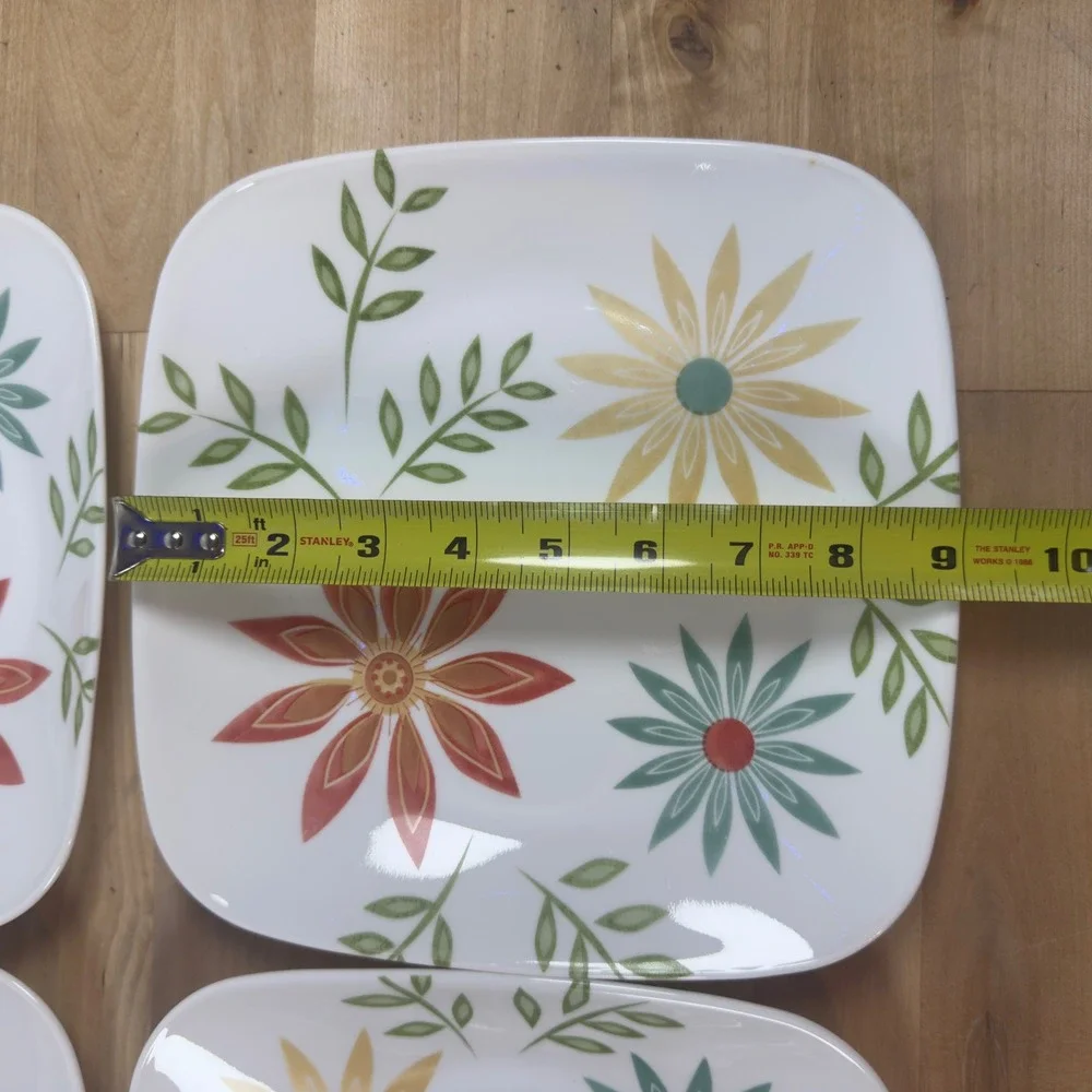 Corelle Happy Days Square Lunch Plates Set of 4 Vitrelle Floral 8.75 Inch MCM